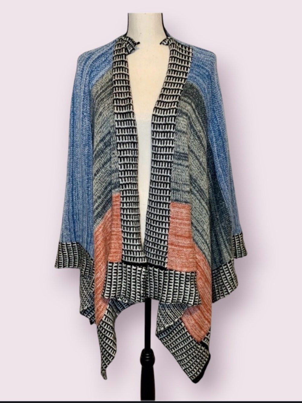Zara Accessories Cape Shawl Wrap Sweater Southwestern Blue Rust Gray One Size